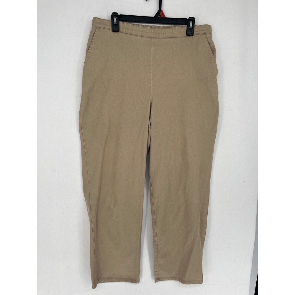 Laura Scott Womens Elastic Waist Pull On Pants Khaki Tan Twill Pockets Straight